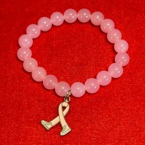 Quartz Gemstone Stretch Breast Cancer Survivor Bracelet 6.5-7.5 Inches.
